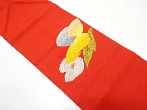 手織り紬　椿模様織り出し　名古屋帯